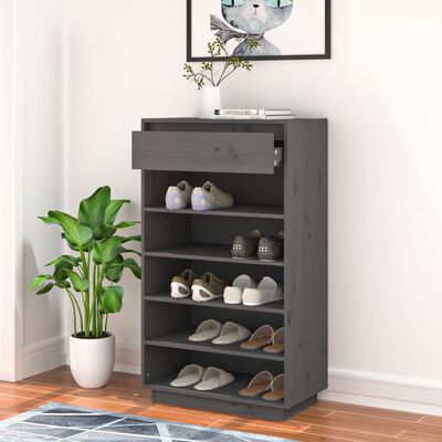 vidaXL Shoe Cabinet Gray 23.6"x13.4"x41.3" Solid Wood Pine