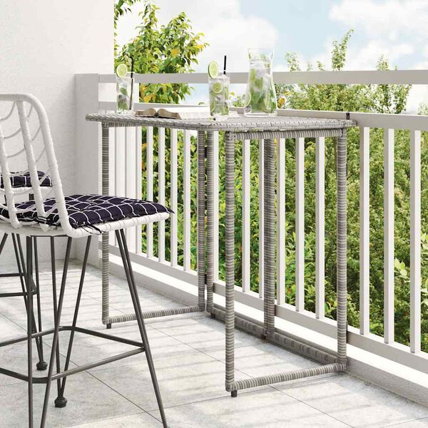 vidaXL Garden Table Grey PE Rattan, Powder-Coated Steel, PC Board