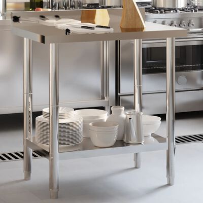 vidaXL Kitchen Work Table with Backsplash 32.5"x21.7"x36.6" Stainless Steel
