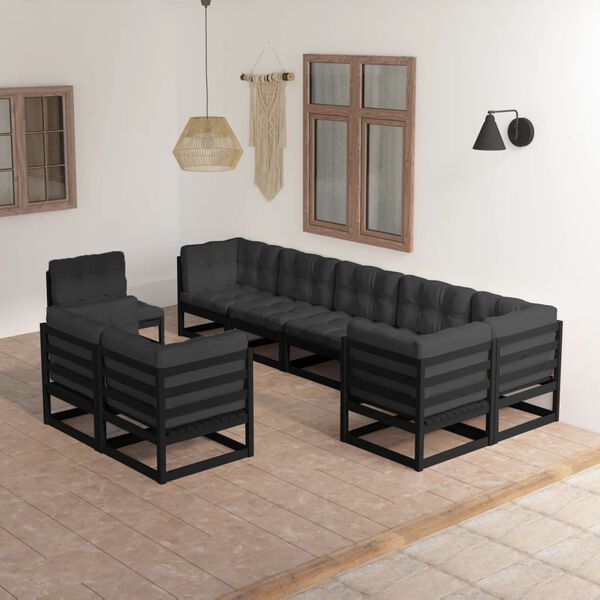 vidaXL Garden Lounge Set Black Solid pinewood Medium Modular