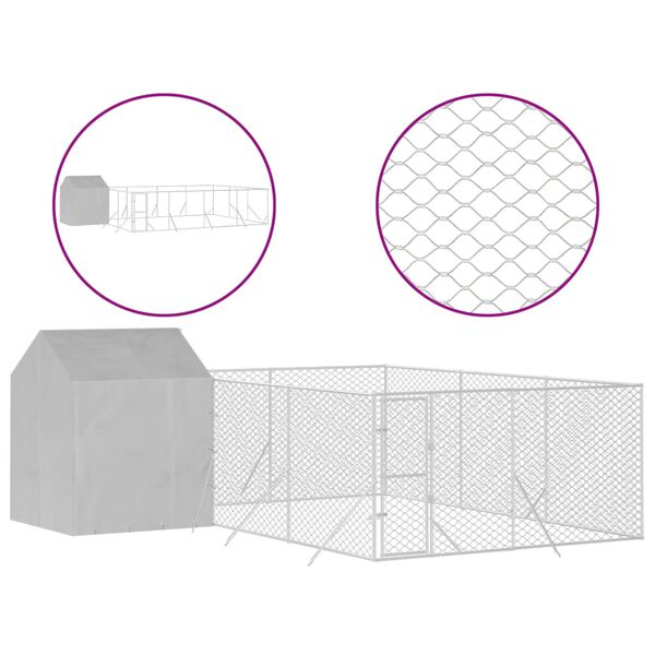 vidaXL Outdoor Dog Kennel Silver Galvanized steel, polyethylene Large
