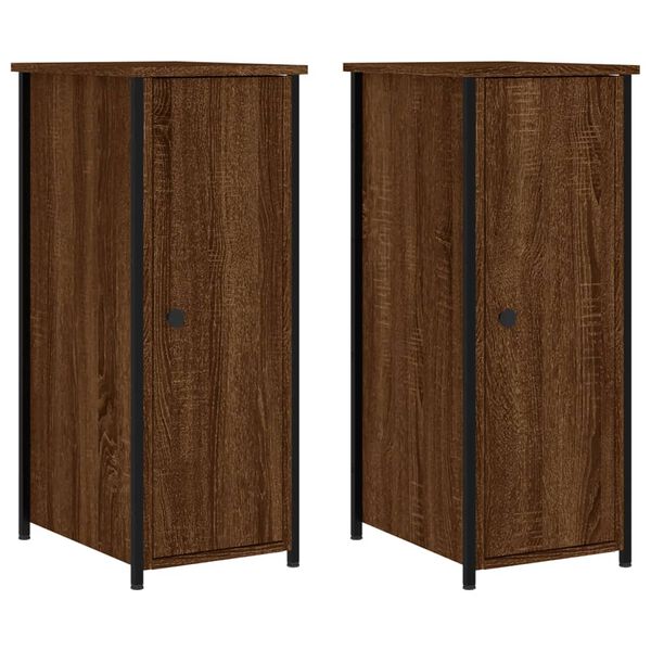vidaXL Bedside Cabinet Set of 2 Brown Oak Engineered Wood, Iron Medium