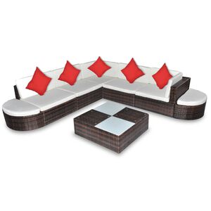 vidaXL Garden Table And Chairs Brown PE Rattan Large Modular