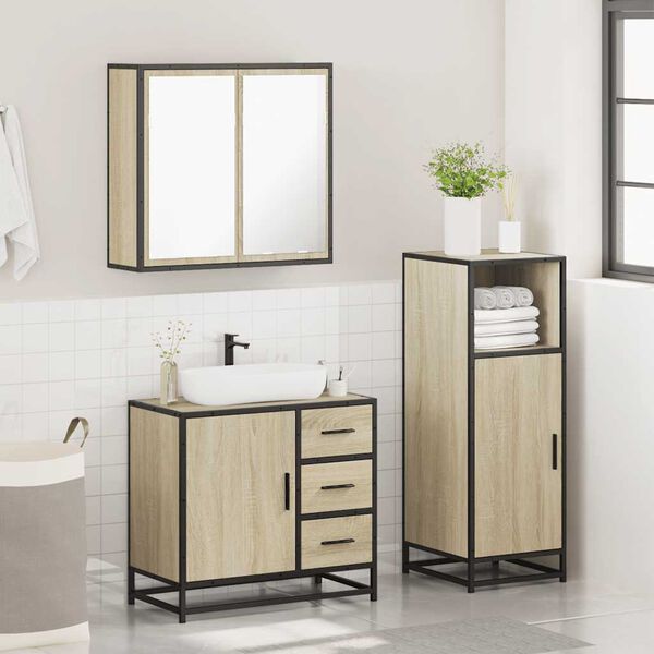 vidaXL Bathroom Furniture Set Sonoma Oak Engineered Wood, Metal, Glass