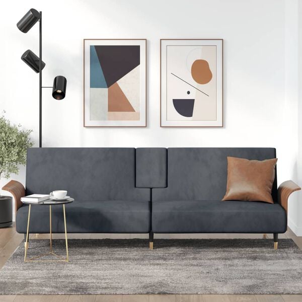 vidaXL Sofa Bed Dark Grey Velvet, plywood, metal Full