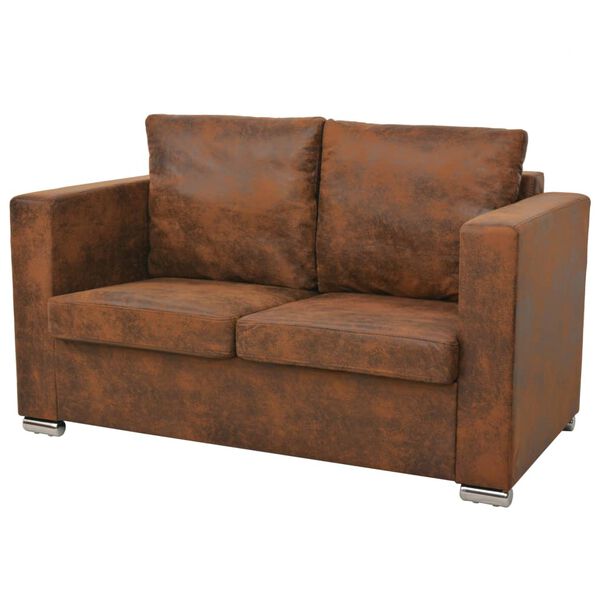 vidaXL 2-seater Sofa Brown Artificial Suede Leather Medium