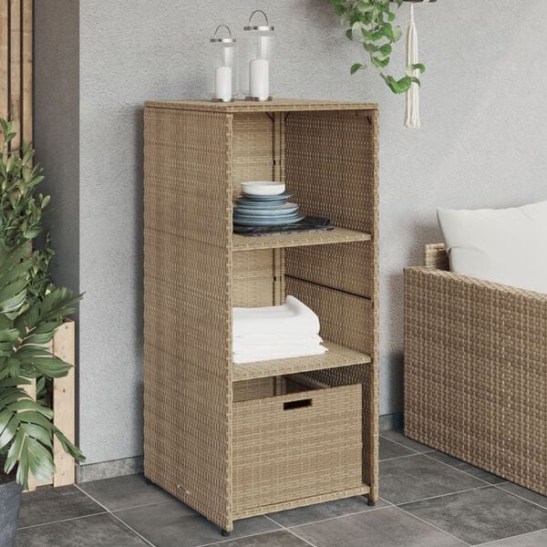 vidaXL Garden Storage Cabinet Beige PE Rattan 19.7x21.7x45.3 in