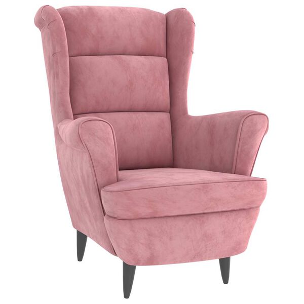 vidaXL Armchair Pink Velvet (100% polyester), plywood Medium Armchair