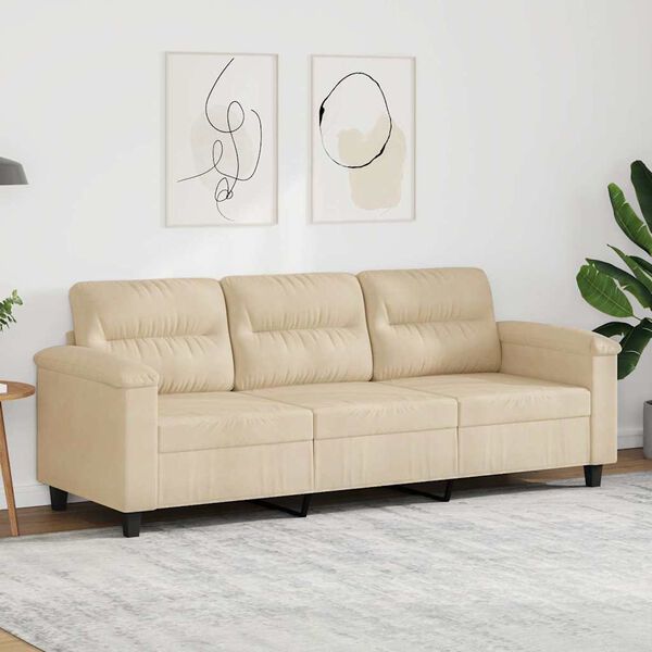 vidaXL 3-seater Sofa Cream Microfiber 3-seater Durable 3-Seater Sofa