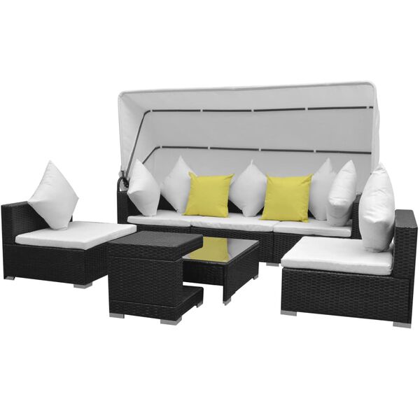 vidaXL Garden Sofa Set Black PE Rattan, Steel, Polyester Large Modular