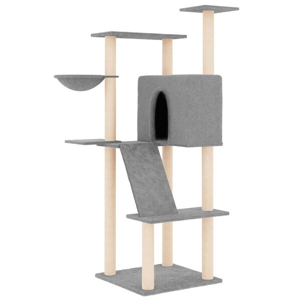 vidaXL Cat Tree Light grey Engineered wood, plush, sisal Large Durable