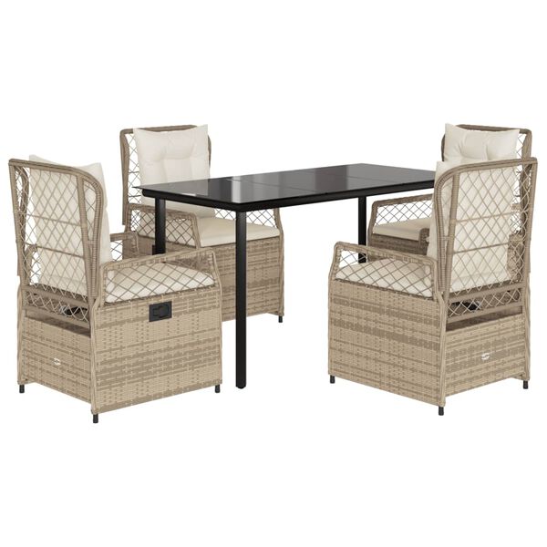 vidaXL 5 Piece Patio Dining Set with Cushions Beige Poly Rattan