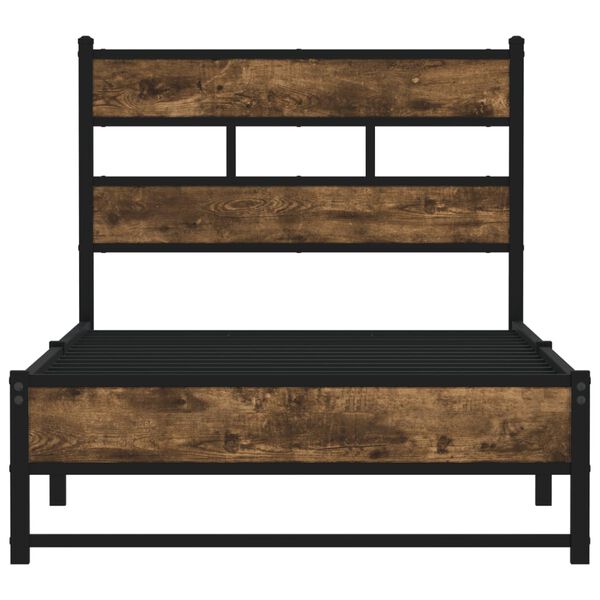 vidaXL Bed Frame Smoked oak Steel, Engineered wood Single Bed Frame