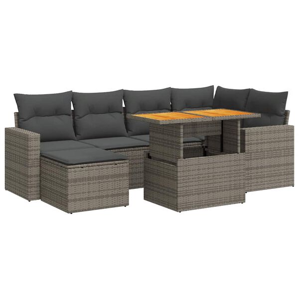 vidaXL Garden Sofa Set Grey PE rattan Large Adjustable Armrests