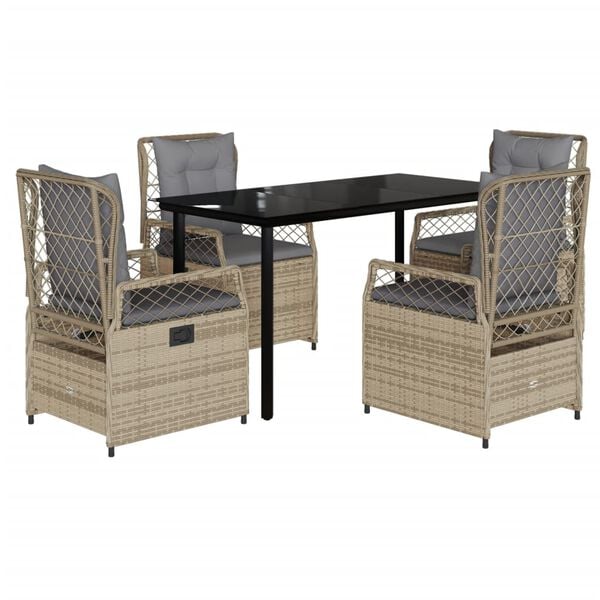 vidaXL 5 Piece Patio Dining Set with Cushions Beige Poly Rattan