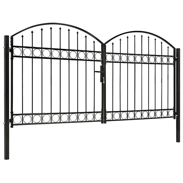 vidaXL Fence Gate Double Door with Arched Top Steel 118.1x49.2" Black