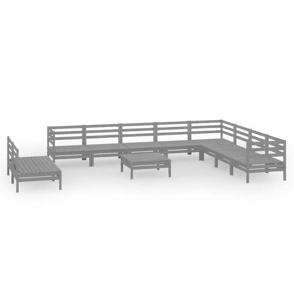 vidaXL Garden Lounge Set Grey Solid Pine Wood 11 Piece Modular