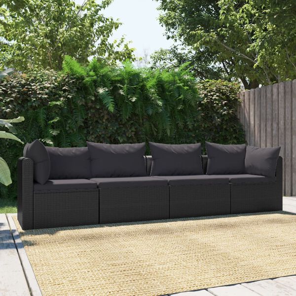 vidaXL Garden Sofa Black PE rattan 4-seater Adjustable Feet