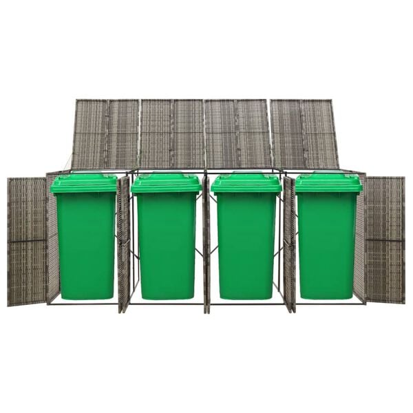 vidaXL Quadruple Wheelie Bin Shed Gray 107.9"x31.5"x46.1" Poly Rattan