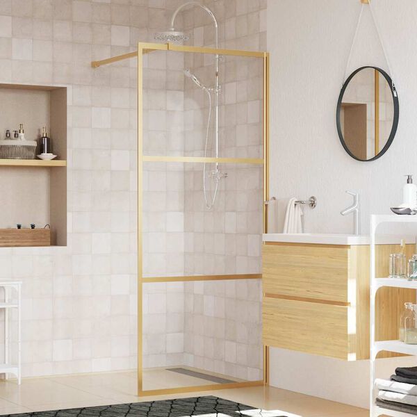 vidaXL Walk-in Shower Wall with Clear ESG Glass Gold 35.4"x76.8"