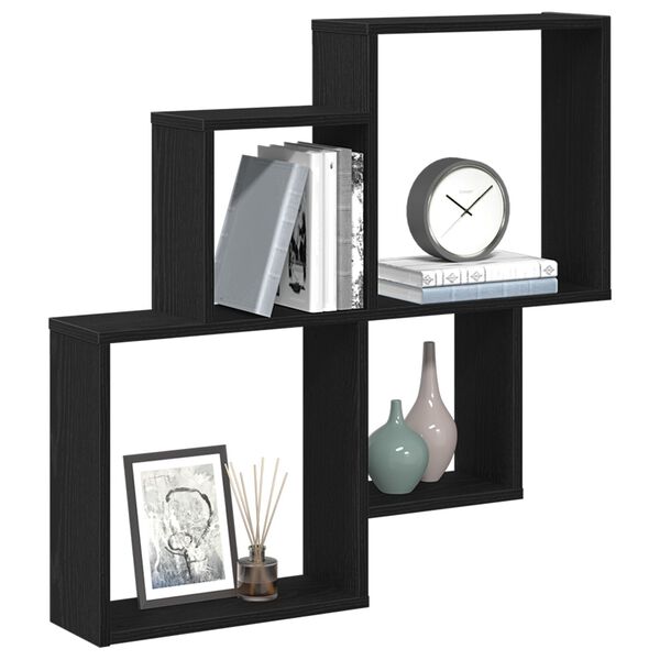 vidaXL Wall Shelf Black Oak 31.50 x 5.91 x 30.91 in Engineered Wood