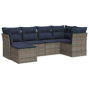 vidaXL 6 Piece Patio Sofa Set with Cushions Gray Poly Rattan