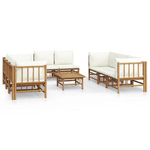 vidaXL Garden Lounge Set Cream White Bamboo, Polyester Large Modular