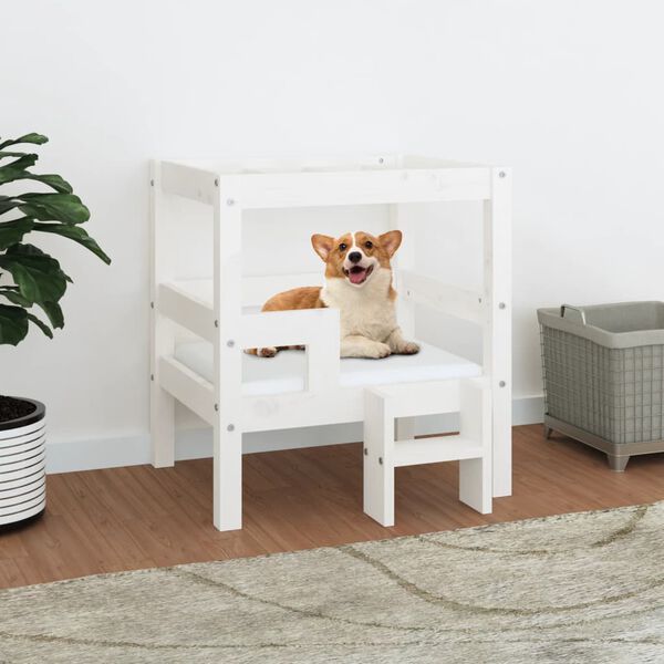 vidaXL Dog Bed White Solid pine wood 21.9 x 21.1 x 23.6 in Simple