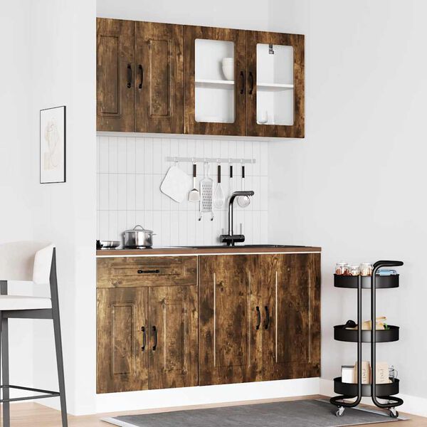 vidaXL Kitchen Cabinet Set Smoked oak Engineered wood and glass