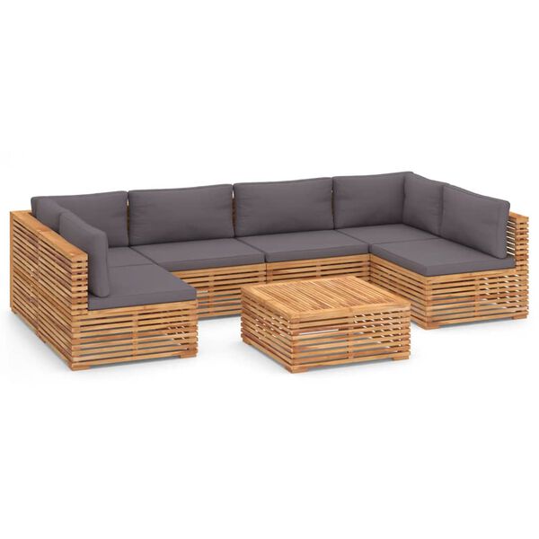 vidaXL 7 Piece Patio Lounge Set with Dark Gray Cushion Solid Teak Wood