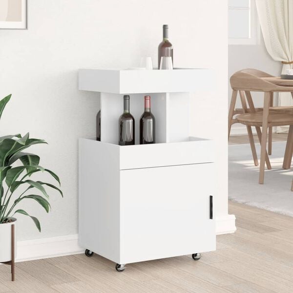 vidaXL Bar Cart White Engineered wood Bar Cart Rectangular Modern