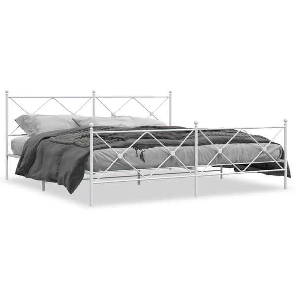 vidaXL Bed Frame White Steel 79 in x 79 in Bed Frame Rectangular