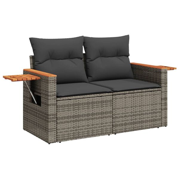 vidaXL Garden Sofa Set Grey PE Rattan Large Adjustable Feet