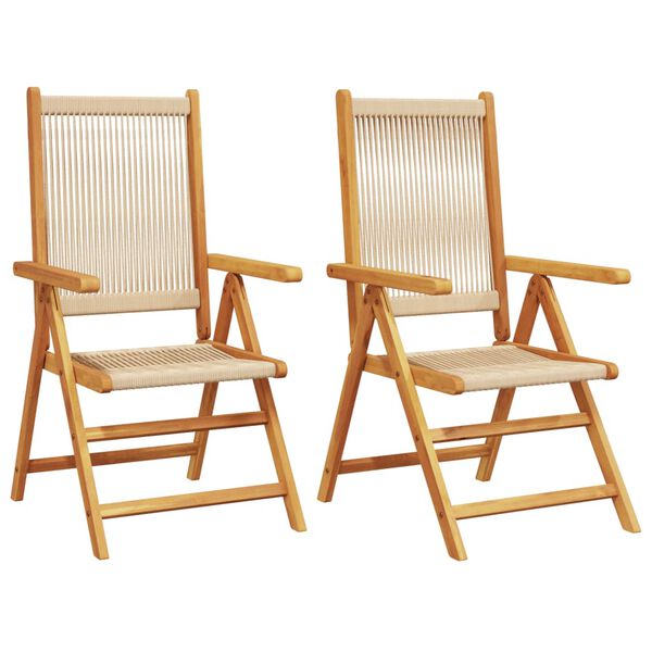 vidaXL Garden Chair Set of 2 Beige Solid acacia wood Foldable
