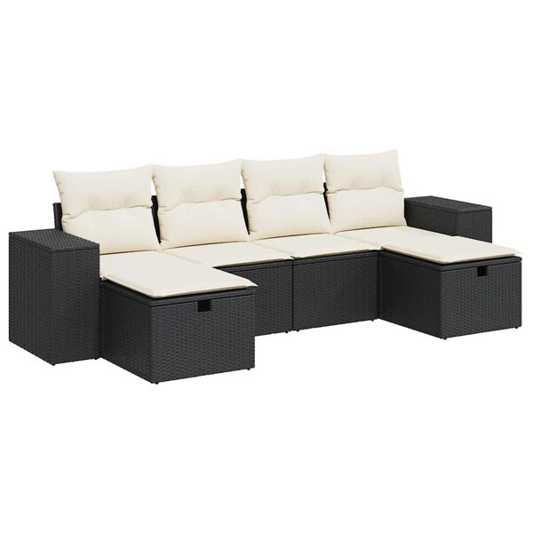 vidaXL Garden Sofa Set Black and Cream PE Rattan Medium