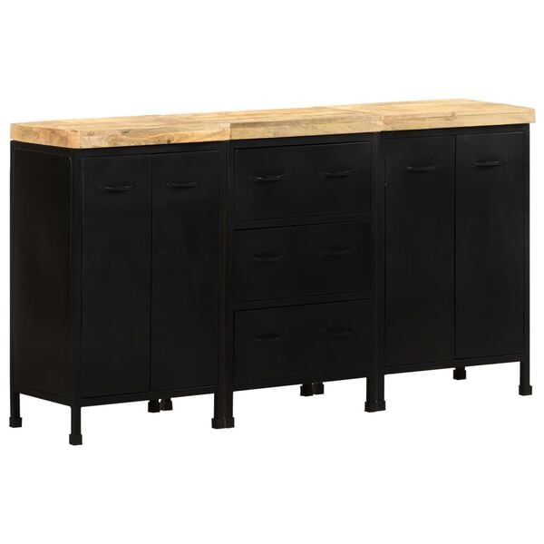 vidaXL Sideboard Rough Mango Wood with Black Frame