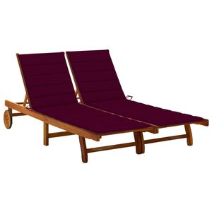 vidaXL Sunlounger Wine Red Solid Acacia Wood, Polyester