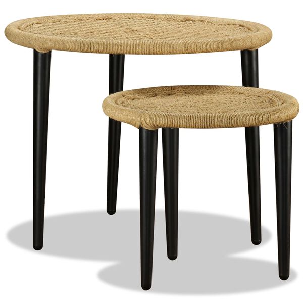 vidaXL Coffee Table Set of 2 Natural Beige Steel, Jute One Size