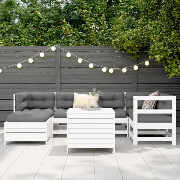 vidaXL Garden Sofa Set White Solid Pine Wood Large