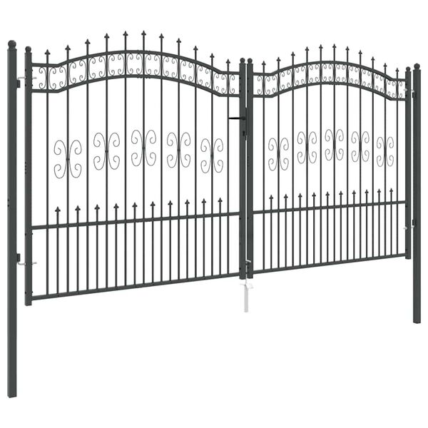vidaXL Fence Gate with Spear Top Black 120.1"x 59.1" Powder-coated Steel