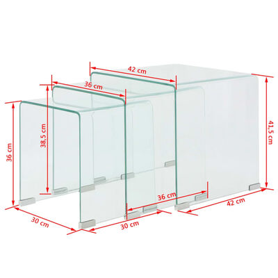 vidaXL Three Piece Nesting Table Set Tempered Glass Clear