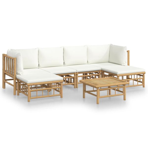 vidaXL Garden Lounge Set Cream White Bamboo, 100% Polyester (Cushion Cover)
