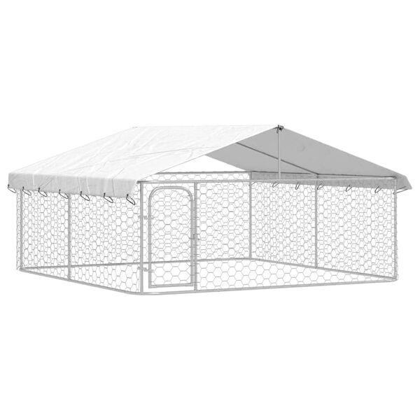 vidaXL Dog Kennel Silver Galvanized steel, polyethylene