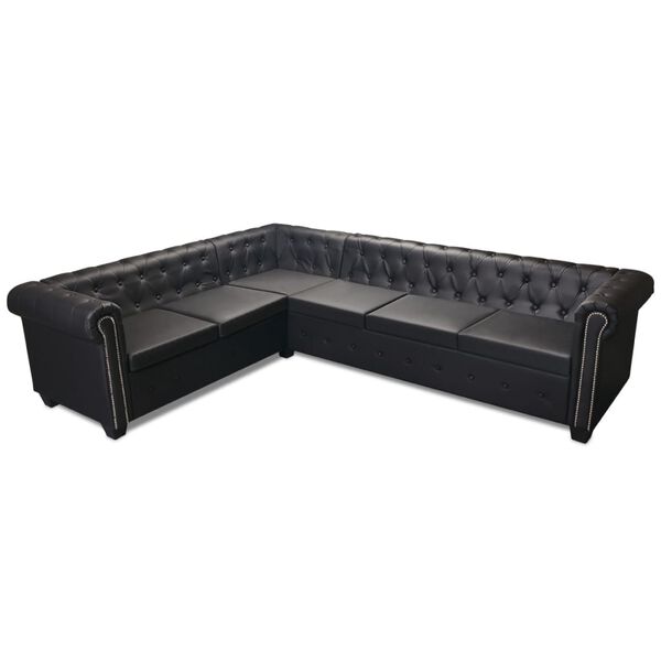 vidaXL Chesterfield Corner Sofa 6-Seater Artificial Leather Black