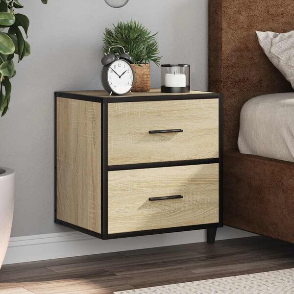 vidaXL Wall-mounted Bedside Cabinet Sonoma oak Engineered wood Medium