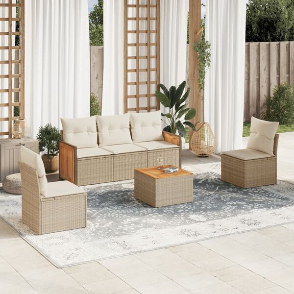 vidaXL Garden Sofa Set Beige Poly Rattan 6 Piece Modular