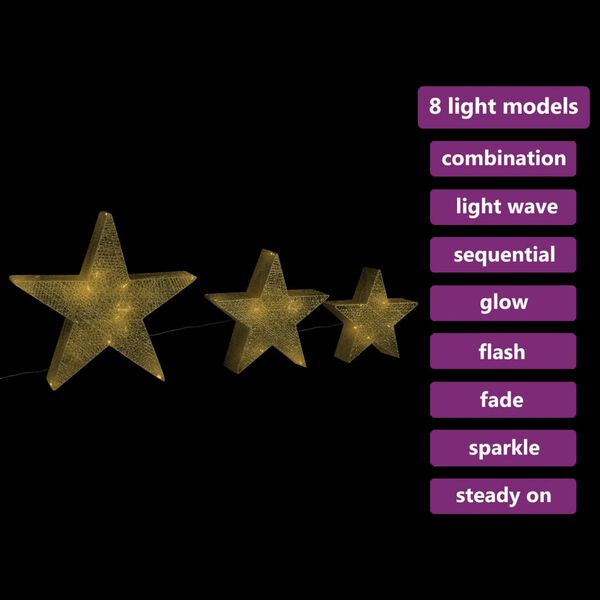 vidaXL Christmas Decoration Stars 3 pcs Gold Mesh LED Outdoor Indoor