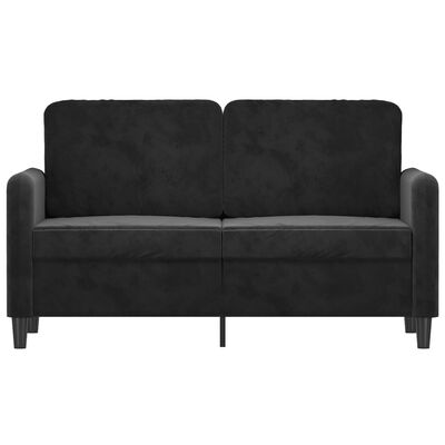Two-seater black sofa with slim black legs.