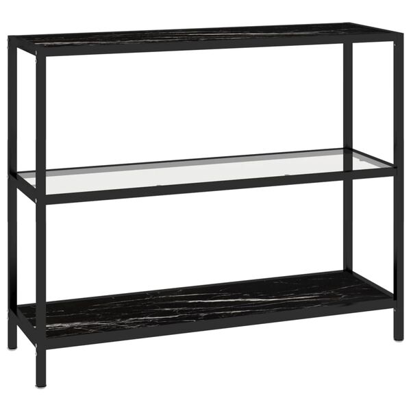 vidaXL Shelf Transparent and Black Marble Tempered Glass, Powder-Coated Iron