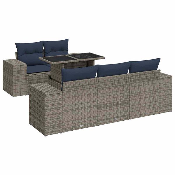 vidaXL 6 Piece Patio Sofa Set with Cushions Gray Poly Rattan Acacia